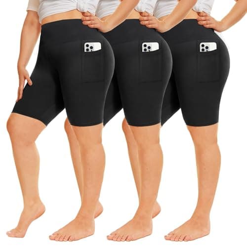 QGGQDD 3 Pack Plus Size Biker Shorts for Women – 8" High Waisted Black Shorts for Yoga Workout (2X 3X 4X)