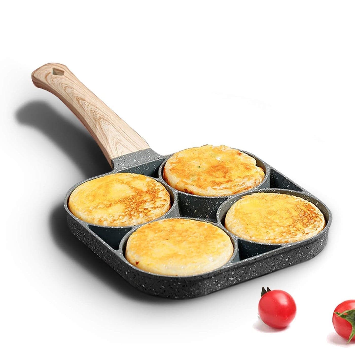 Hidak Pancake Pan Egg Cooker Pan 4 Holed Harmless Breakfast Pancake Pan Frying Pan for Induction Cooker for Kitchen Electric Stove Aluminium Alloy Fried Egg Cooker