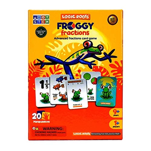 Logic Roots Froggy Fractions Math Games for Fourth Grade and up 24 Fraction Manipulatives 72 Proper Improper and Mixed Fractions Card Stem Toys for 10 Year Olds and Up