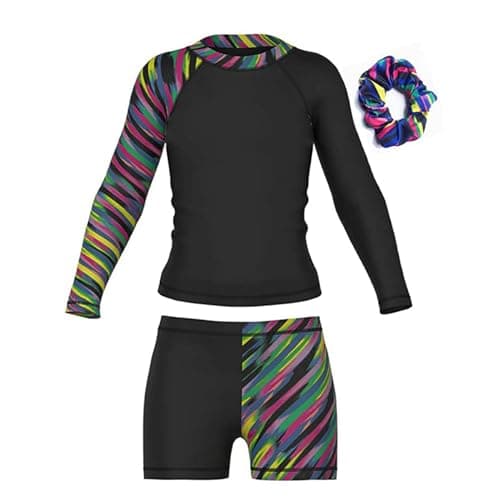 BASADINA Girls Rash Guard 2-Piece Swimsuit Set - Long Sleeve Swimwear with UPF 50+ Sun Protection 4-14 Years Black