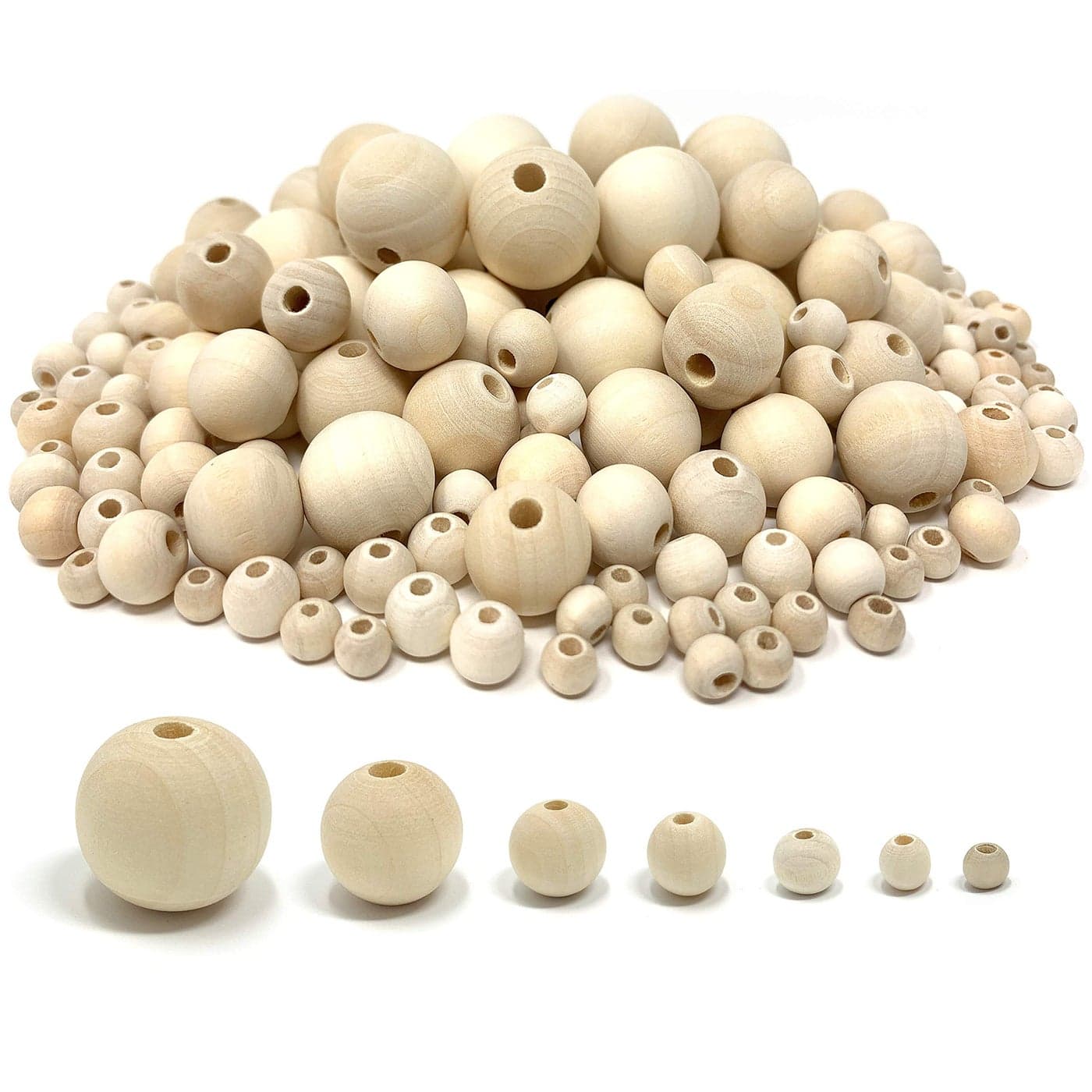 1000pcs Natural Wooden Beads Round Wood Beads Unfinished Wooden Decorative Beads Loose Spacer Beads for Crafts Making 7 Sizes 20mm 16mm 14mm 12mm10mm 8mm 6mm