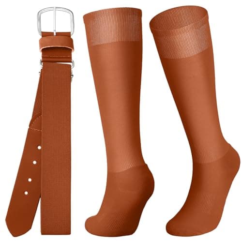 Zhanmai Baseball Belt and Socks Combo, Adjustable Elastic Waist Belt and Softball Socks, Multiple Sizes for Youth Boys Girls, Adult (Burnt Orange, Youth)