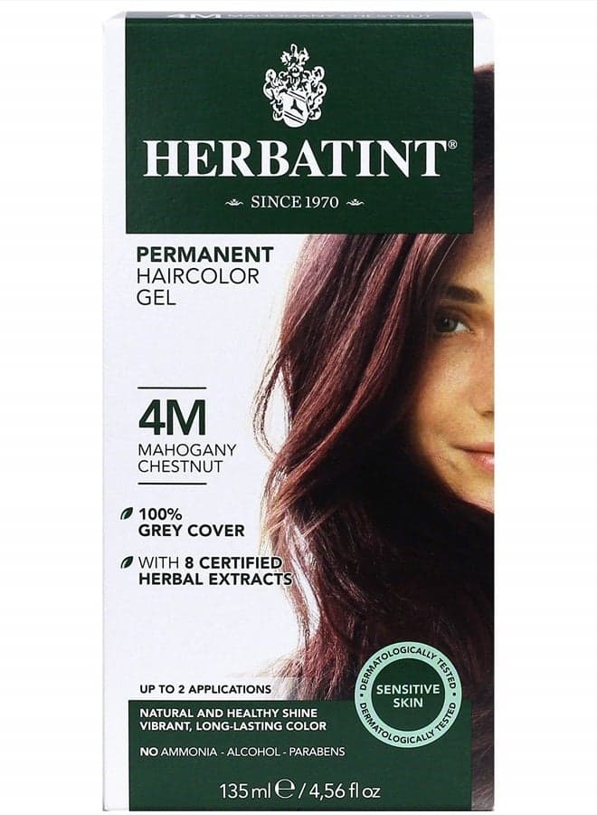 Permanent Haircolor Gel, 4M Mahogany Chestnut, Alcohol Free, Vegan, 100% Grey Coverage - 4.56 oz