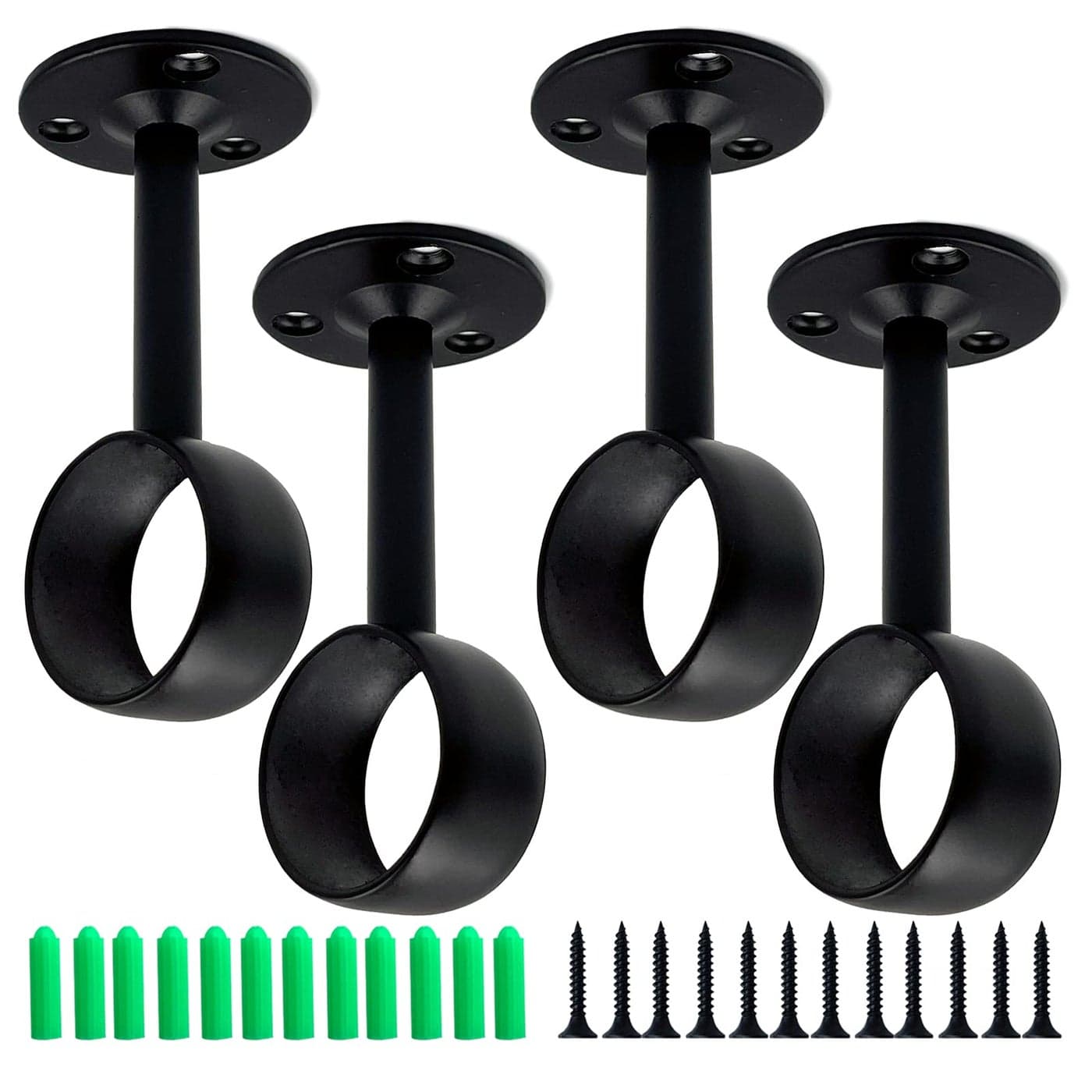 OperSeven 114 Inch 4 Packs Black Heavy Duty Stainless Steel Closet Rod End Supports Closet Pole Sockets Flange Rod Holder with Screws Closet Shelf and Rod Brackets Qualcomm Flange