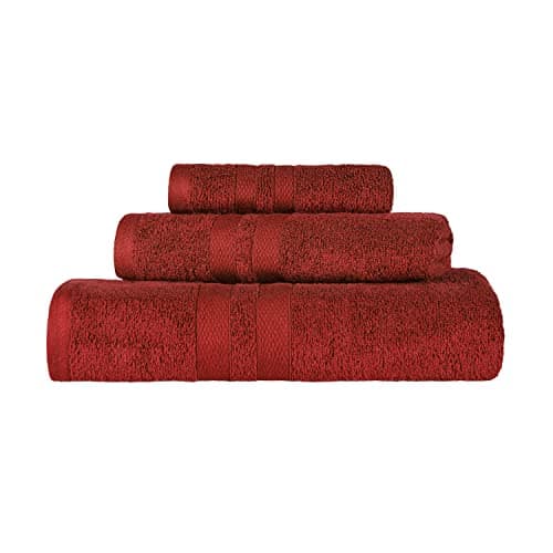 SUPERIOR Ultra-Soft 3-Piece Cotton Towel Set, Daily Use for Bathroom, Guest Room, Quick Dry, Set Includes 1 Bath Towel, 1 Hand Towel, and 1 Washcloth, Essential Plush Towels for Home - Maroon