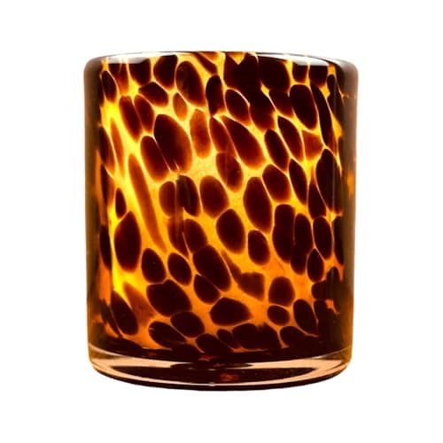 Hapton House Tortoise Shell Glass Candle Holder - Votive and Tealight Candle Holder - Leopard Print - Cheetah Print - Animal Print - Tortoiseshell - Candle Jar - Wedding - Holiday Decor - Small