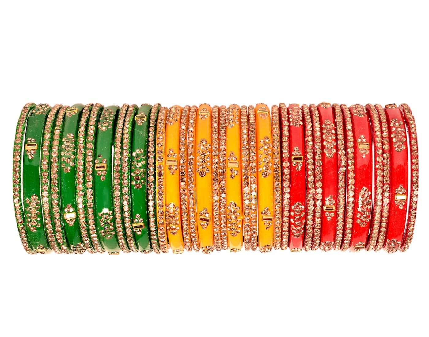 Swara Creations Red Green Yellow Glass Bangles Set for Women Size 2.8| Zirconwork Bangles|Traditional Kanch Ki churi (36 Pcs)(SKU276)
