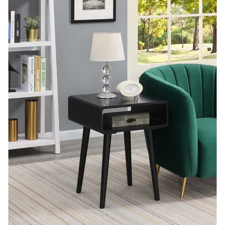 ODEJIA Medium Size End Table Side Table with Open Shelf for Home Dcor Living Room Single Table for Bedroom Black