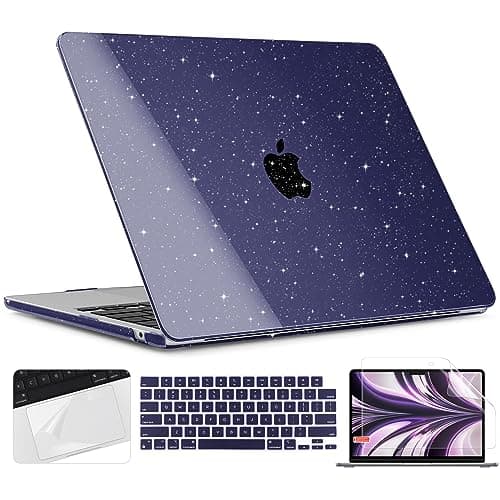 TWOLSKOO Glitter Case for MacBook Air 13 inch M5 2026 M4 M3 M2 2025-2022 (Model A3449 A3240 A3113 A2681), Bling Hard Shell Case & Keyboard Cover & Screen Film for MacBook Air 13.6 inch, Space Blue