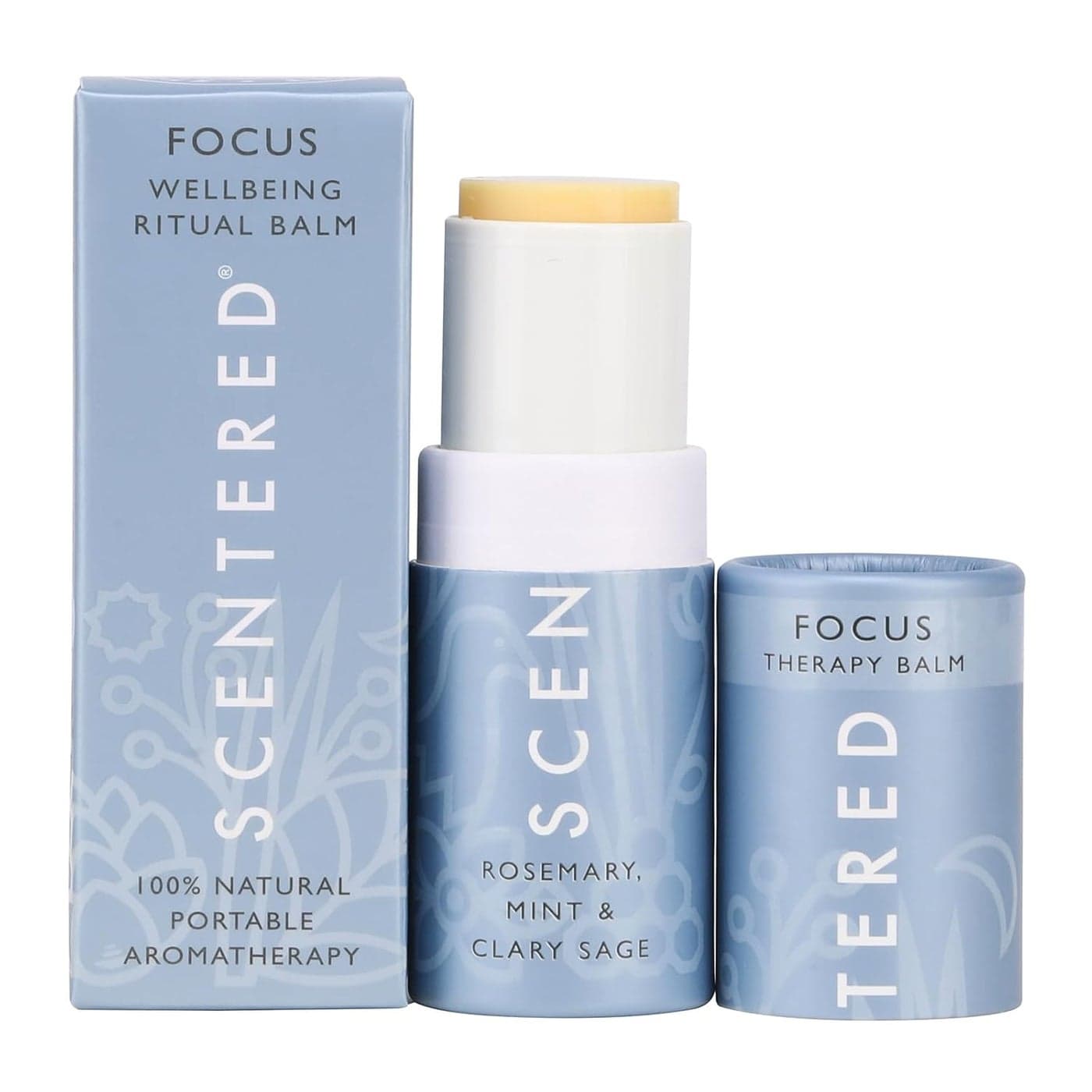 Scentered Aromatherapy Balm Stick for Focus & Concentration - Roll On Essential Oils Blend - 100% Natural: Rosemary, Mint, Clary Sage in Shea Butter - Aromatherapy Gifts for Women
