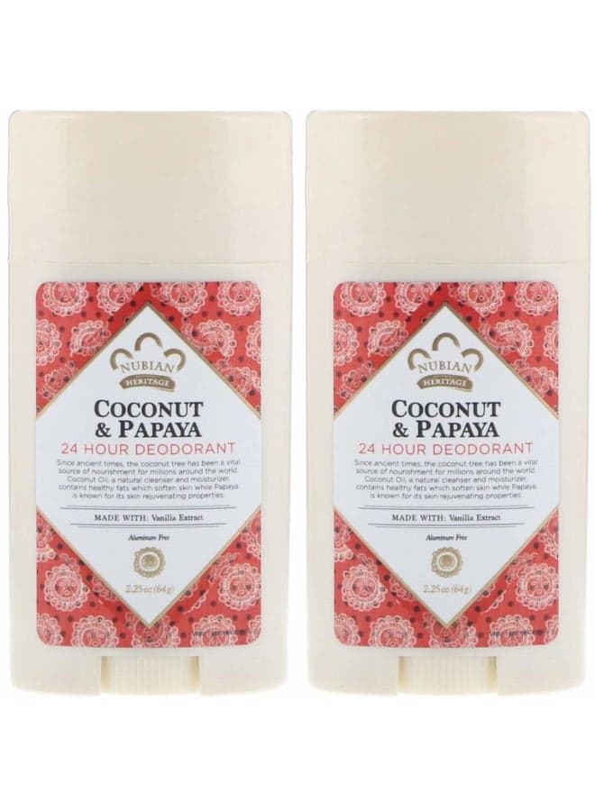 24-Hour Natural Deodorant (Coconut & Papaya), With Coconut Oil, Papaya Extract, Shea Butter & Grapefruit Seed Extract, 2.25 oz (Pack of 2)