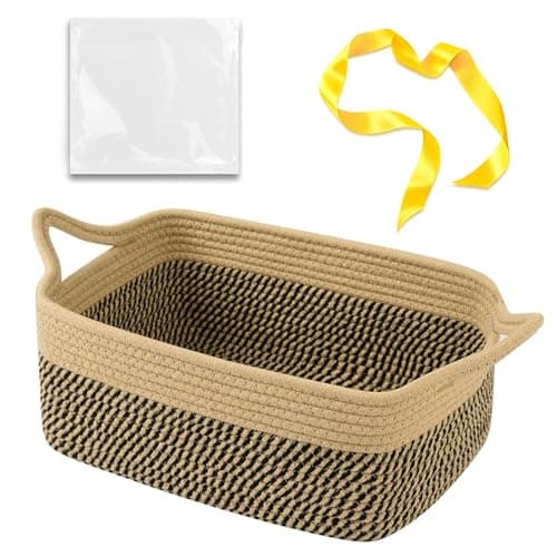 OIAHOMY Woven Basket Gift Basket Empty with Gift Bags and Ribbons Rope Baskets for Baby Showers Storage Baskets with Handles for Nursery Pet Toy Organizer Black Yellow