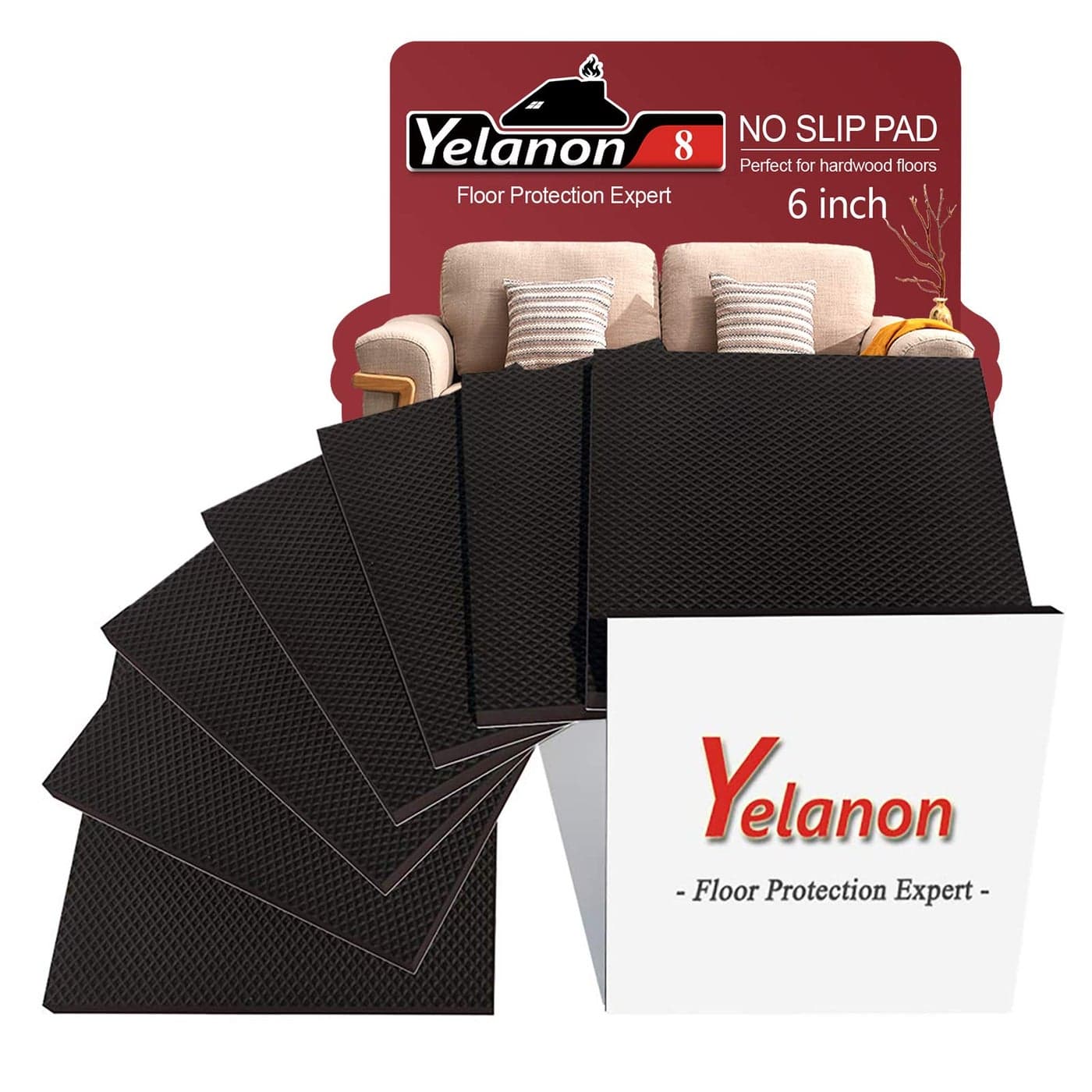 Yelanon Non Slip Furniture Pads 8pcs 6 Grippers Hardwood Floors Non Skid for Furniture LegsSelf Adhesive Rubber Furniture Feet Anti Slide Furniture Floors Protectors for Keep Couch Stoppers