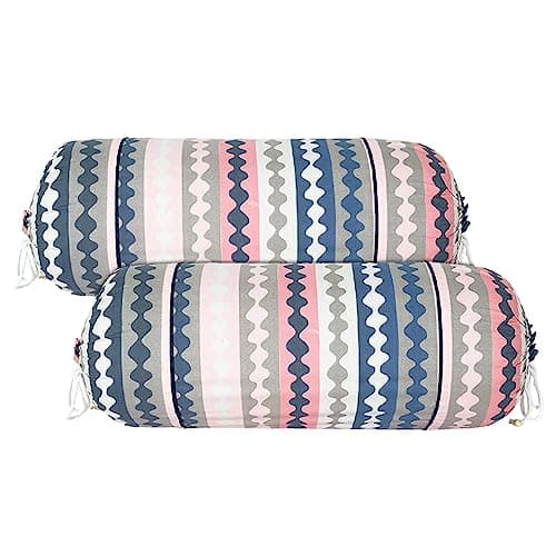 Kuber Industries Cotton Zig Zag Print Bolster Cover With Drawstring|Round Bedside Long Pillow Cover|Dewan Pillow Cover Set "16 X 32" |Bolster Cover Set Of 2 (Multi)