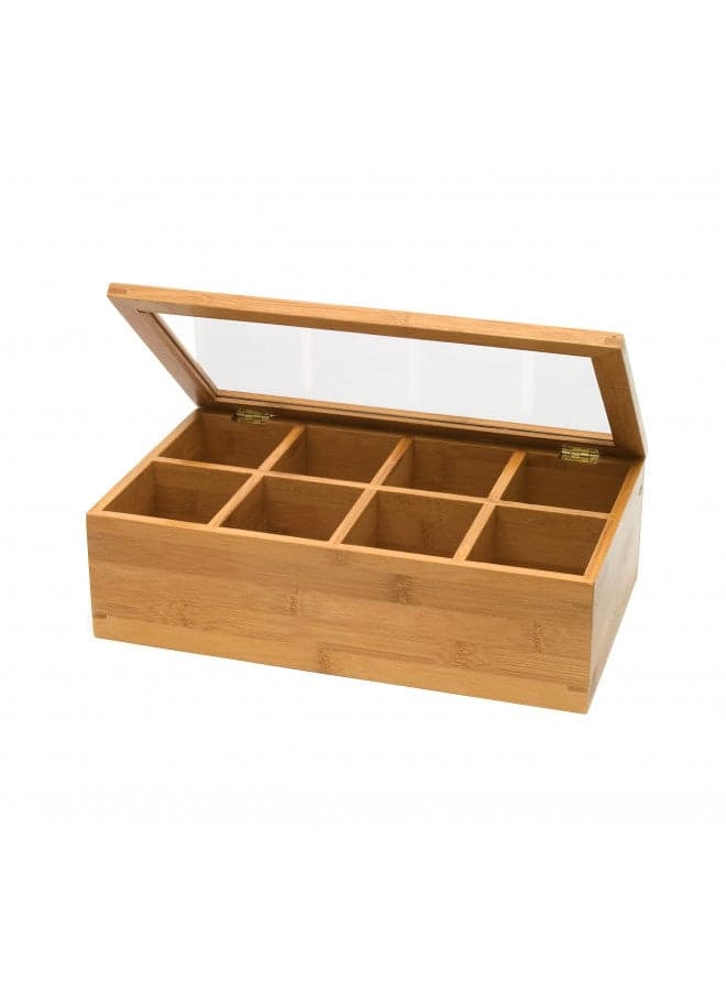 Lipper International Bamboo Wood Tea Box with Clear Lid, 8 Compartments, 12-1/2" x 7-1/2" x 3-5/8"