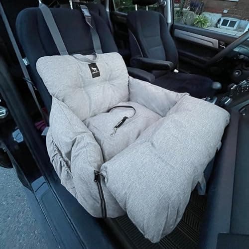 JACKO CO Premium Dog Car Seat Safe Cozy Travel Bed and Carrier for Small Dogs Puppies Pets up to 25 lbs ClipOn Leash Storage Pockets WaterResistant Machine Washable Grey Small