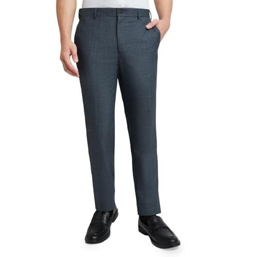 Raymond Men’s Slim Fit Formal Trousers, Poly Viscose Blend, Solid Pattern, Flat Front | Dark Blue