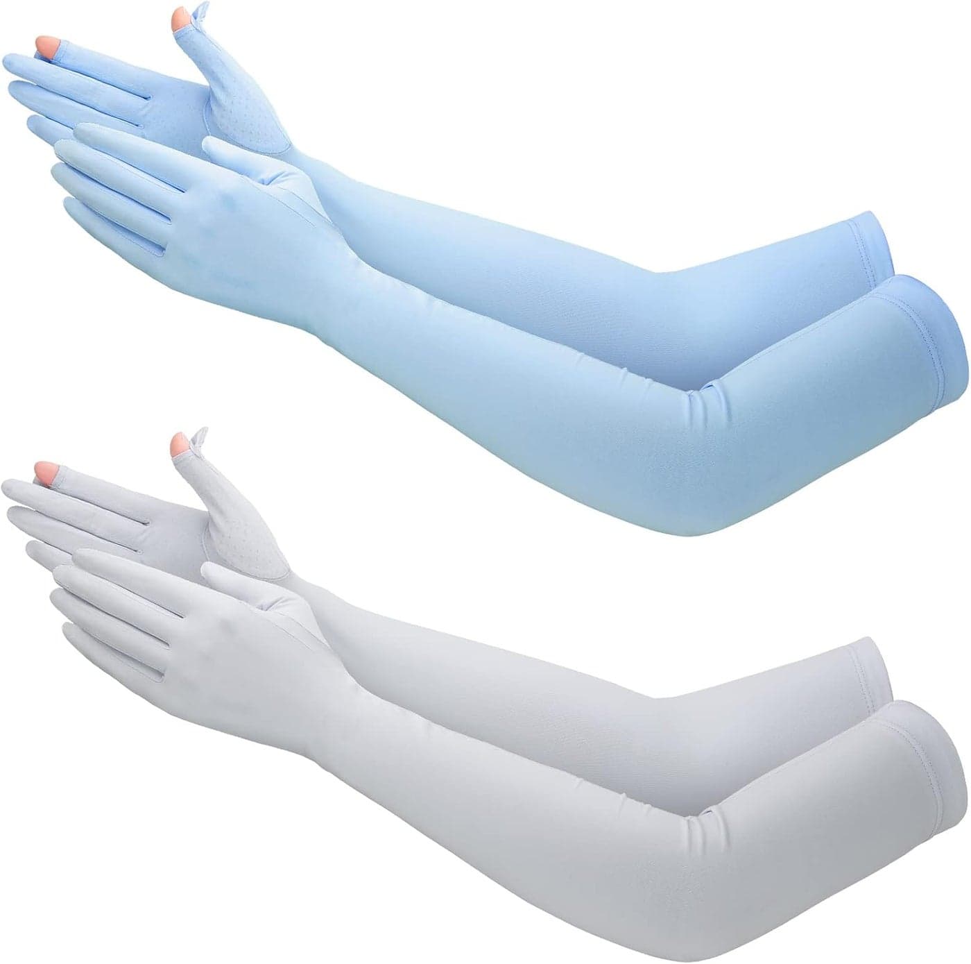 Jecery 2 Pairs UV Long Sun Gloves for Women - Sunblock Driving Gloves in Gray and Blue