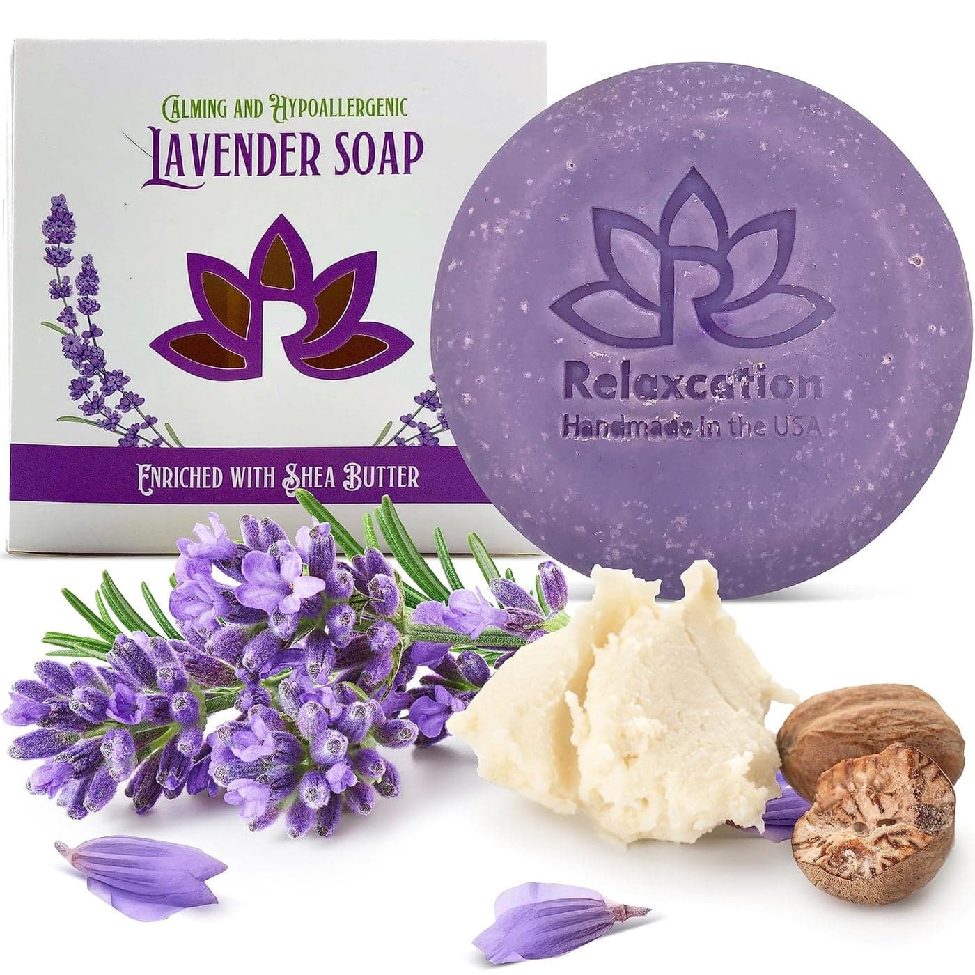 Relaxcation Natural Lavender Soap Bar with Essential Lavender Oil and Organic Shea Butter Organic Olive Coconut Oils Calming and Hypoallergeni Natural Cold Process Soap Handmade in USA