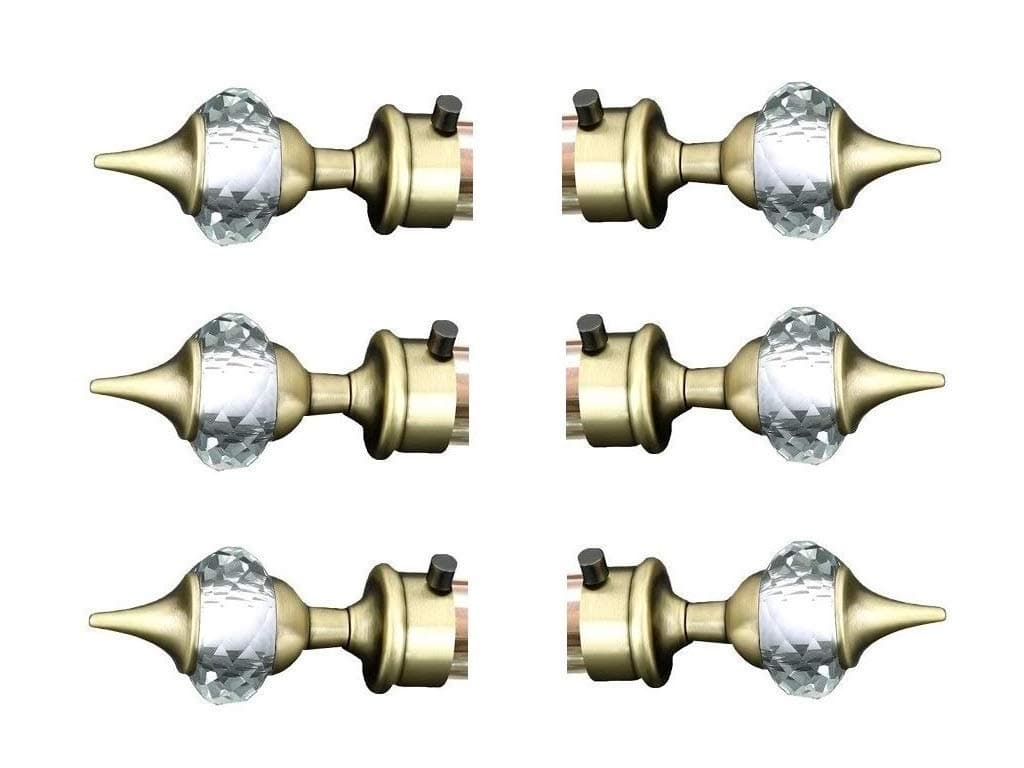 FERIO Antique Brass Rod end Cap | Brass Antique Aluminium Diamond Curtain Brackets |Curtain finials | Curtain Rod Holder end | Window Rod Holder | for Door and Window Accessories Set of 3 ( 6 Pcs )