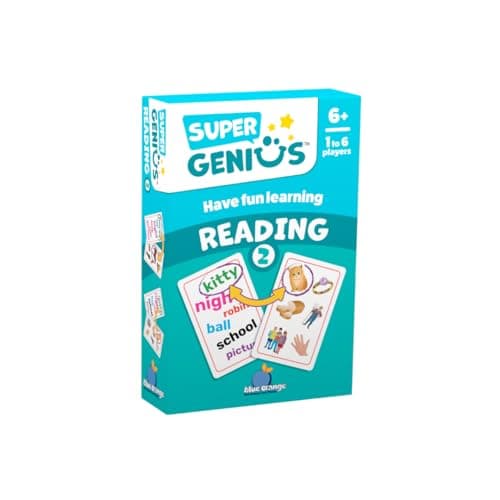 Blue Orange Super Genius Reading 2 Tabletop Card Game Fun Flash Card Concentration Matching Game for Kids Ages 6 and up 16 Players Teacher Approved Increase Your Vocabulary Games