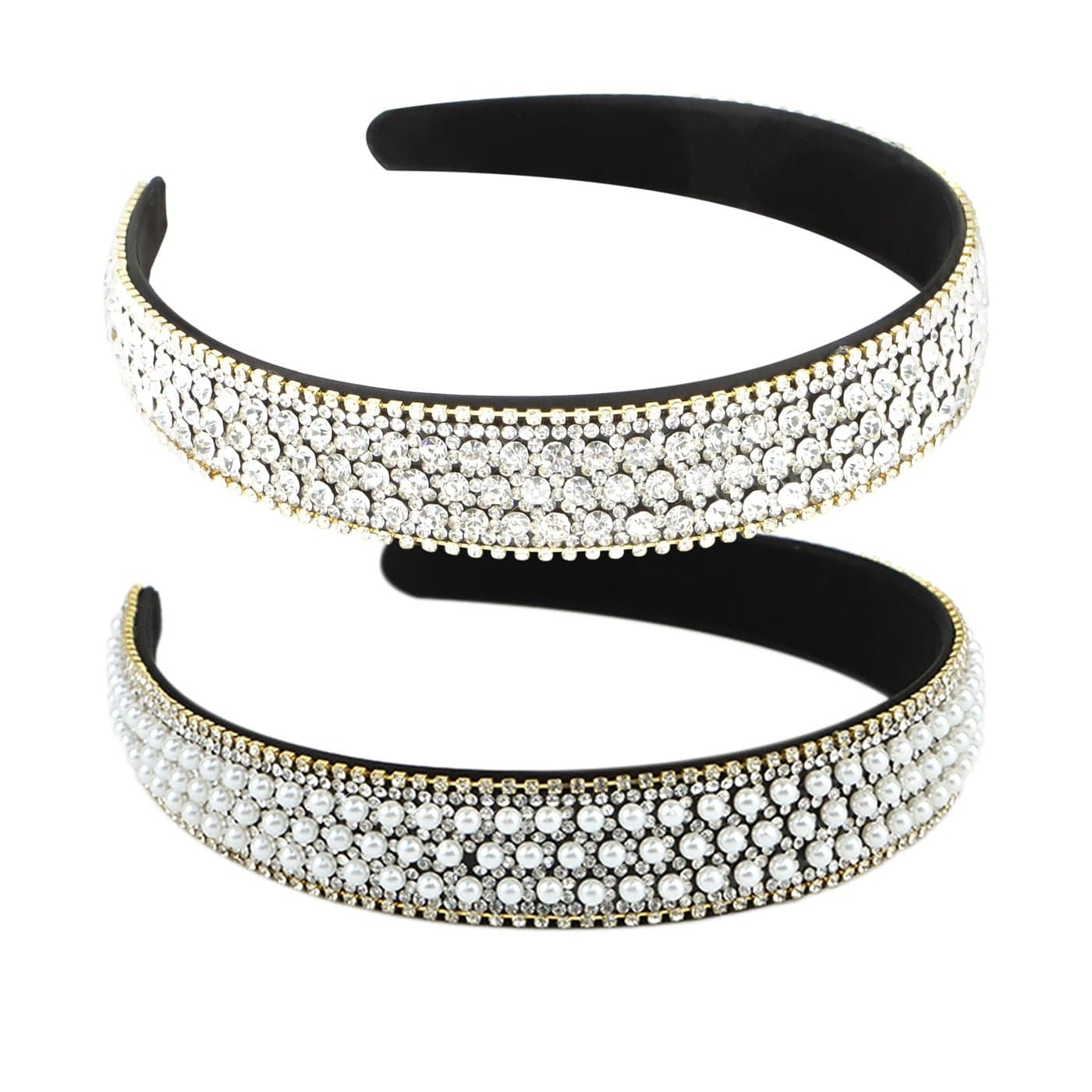 YISSION 2 PCS Headbands for Women Rhinestone Headband Pearl Head band Glitter Crystal Headband Fashion Jeweled Headbands for Girls Gorgeous Hair Accessories for Women Silver White