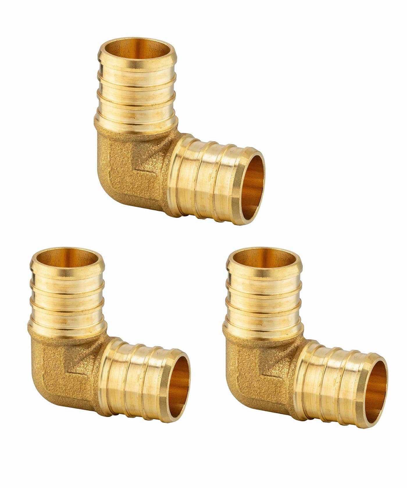 (Pack of 3) EFIELD Barb Crimp Pex 1 Inch X 1 inch 90 Degree Elbow Brass Fittings for Pex Tubing/Pipe,(PEX1807060)