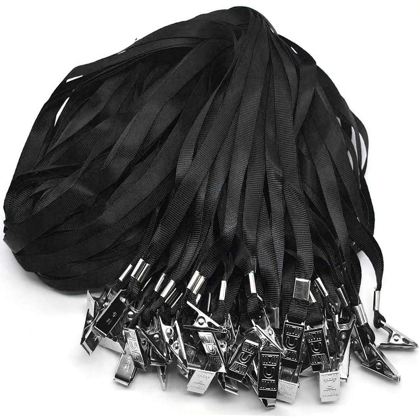 Beebel Black Lanyards 100 Pack Nylon Flat Badge Lanyard Bulldog Clip for Id Badge Name Tags