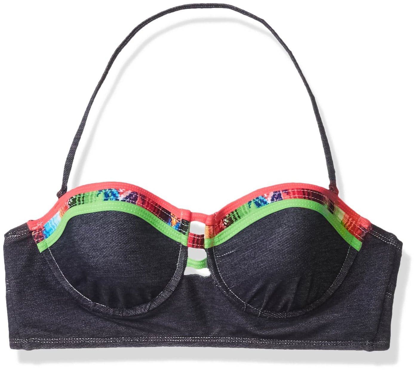Hobie Women's Durango Denim Underwire Midkini Bikini Top, Multi, X-Large
