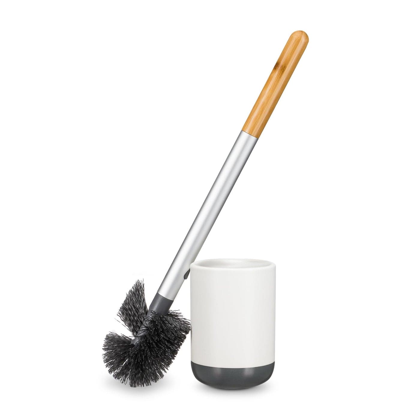 Full Circle Scrub Queen Bathroom Toilet Brush with Ceramic Holder and Diatomaceous Earth Disk for Mold Mildew Prevention More Hygenic Toilet Cleaning Scrubber Replaceable Head White