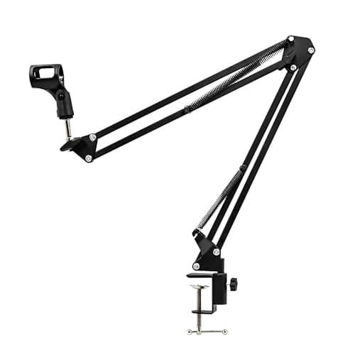 CLAPONE Microphone Stand with Suspension Boom Scissor Arm/Mic Stand Holder/Adjustable Suspension Boom Scissor/Arm for Voice-over/Gaming/Recording (Black, Microphone Stand)