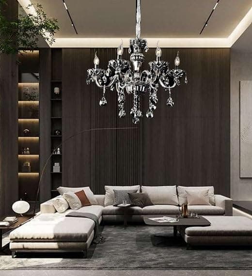 CITRA 6 Light Black Glass Chrome Italian Chandelier Light for Dining Hall - Warm White