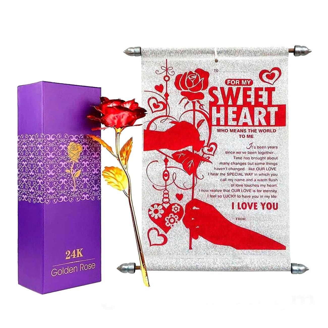 Saugat Traders Love Gift for Husband Love Scroll Card Artificial Golden Red Rose Valentine Day Birthday Anniversary Gift for Hubby
