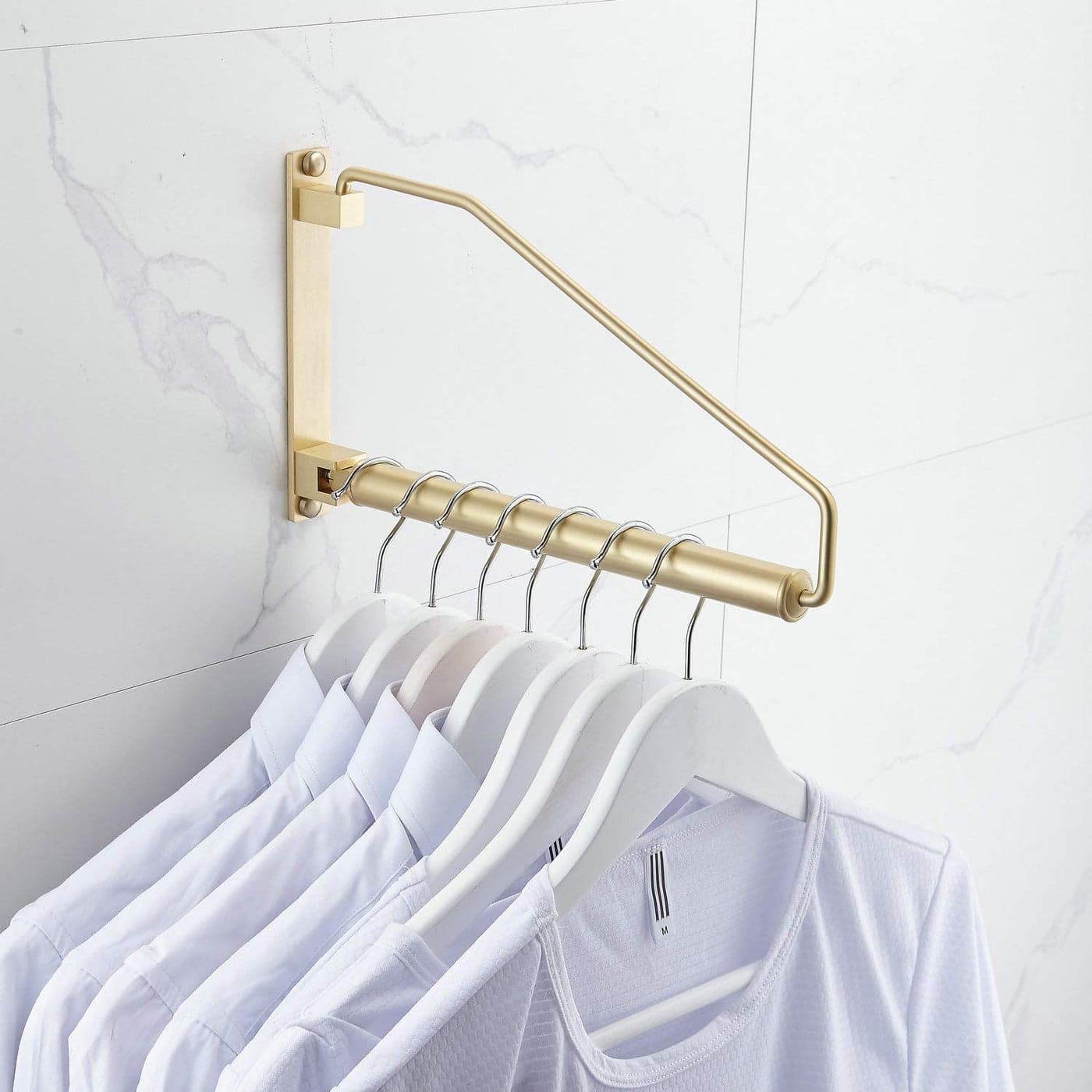 Folding Clothes Hanger Gold Brushed Drying Clothes Rack WallMounted Space Saver for Laundry Room Closet Brass 12 Inch