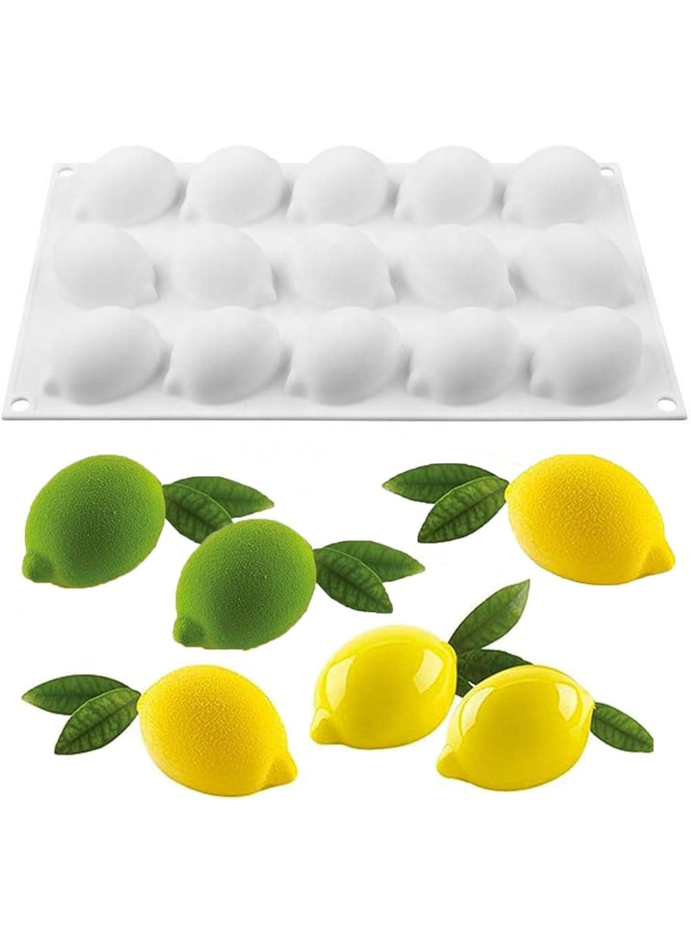 Lemon Shape Molds for Baking Mousse Cake,3D Silicone Baking Mold for Fondant Candy Dessert Chocolate Jelly Cupcake (15-Cavity)