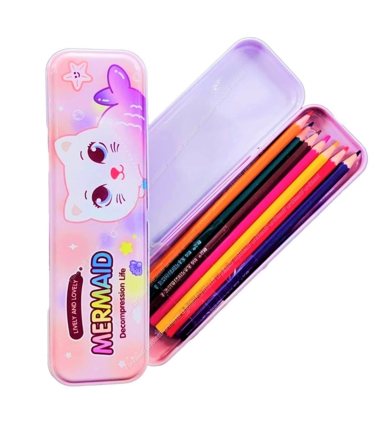 FunBlast Pencil Box for Kids, Metal Pencil Box, Pencil Box for Girls, Pencil Case, Return Gifts for Kids, Stationary Gifts for Kids (Mermaid)