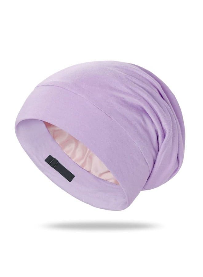 100% Mulberry Silk Bonnet for Sleeping Women, Silk Hair Wrap for Sleeping, Silk Sleep Bonnet for Women&Men, Real Silk, Not Satin, Purple