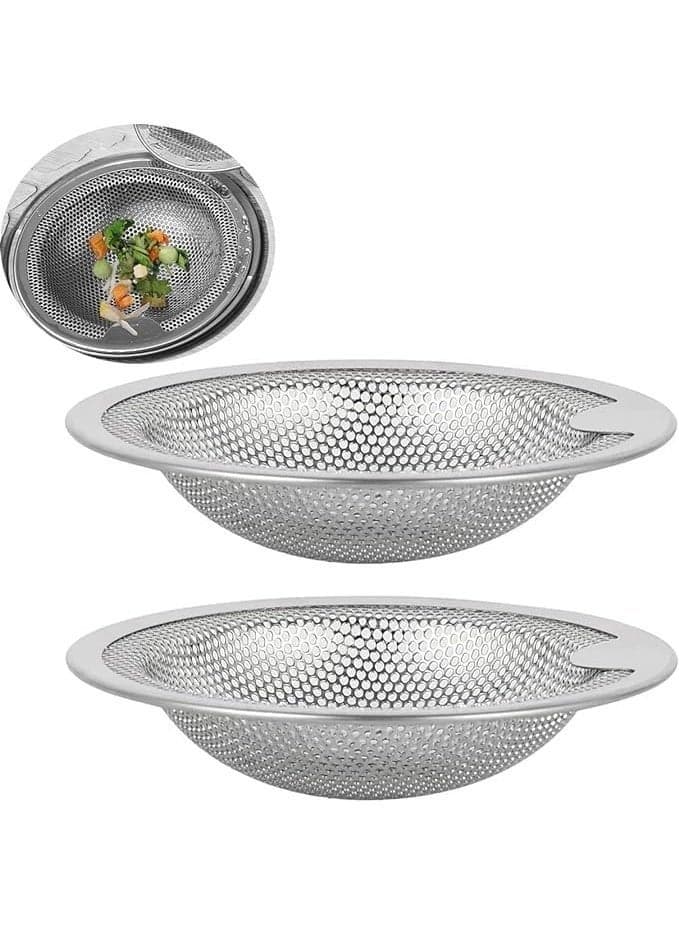 2PCS Stainless Steel Sink Strainer, 4" Kitchen Drain Strainer with Upgrade Handle, Anti-Clogging Mesh, 304 Stainless Steel, for Most Kitchen Drains