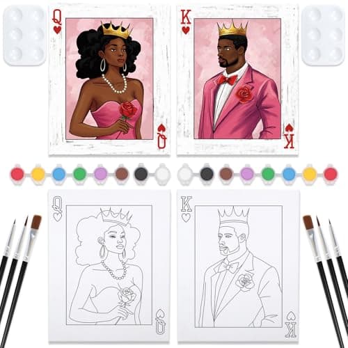 Nuberlic Couples Date Night Painting Kit Playing Card Sip and Paint Kit for Adults Pre Drawn Canvas for Painting for Adult Love Couple Pre Drawn Stretched Canvas Kit Art Set 2 Pack 8"x10"