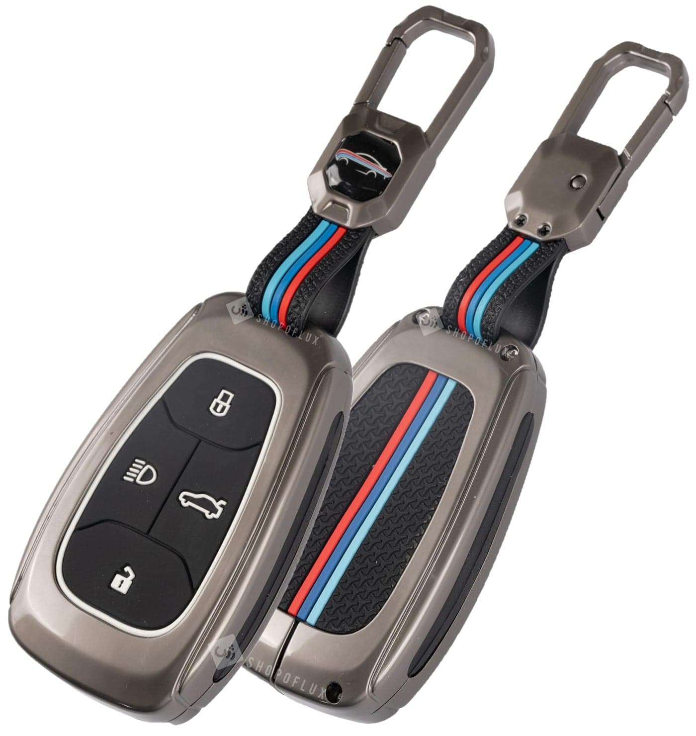 SHOPOFLUX Key Cover Compatible with Tata Nexon | Harrier | Safari | Altroz | Tigor | EV | Punch | Tiago EV Electric 4 Button Smart Key (Metal Black Silicone)