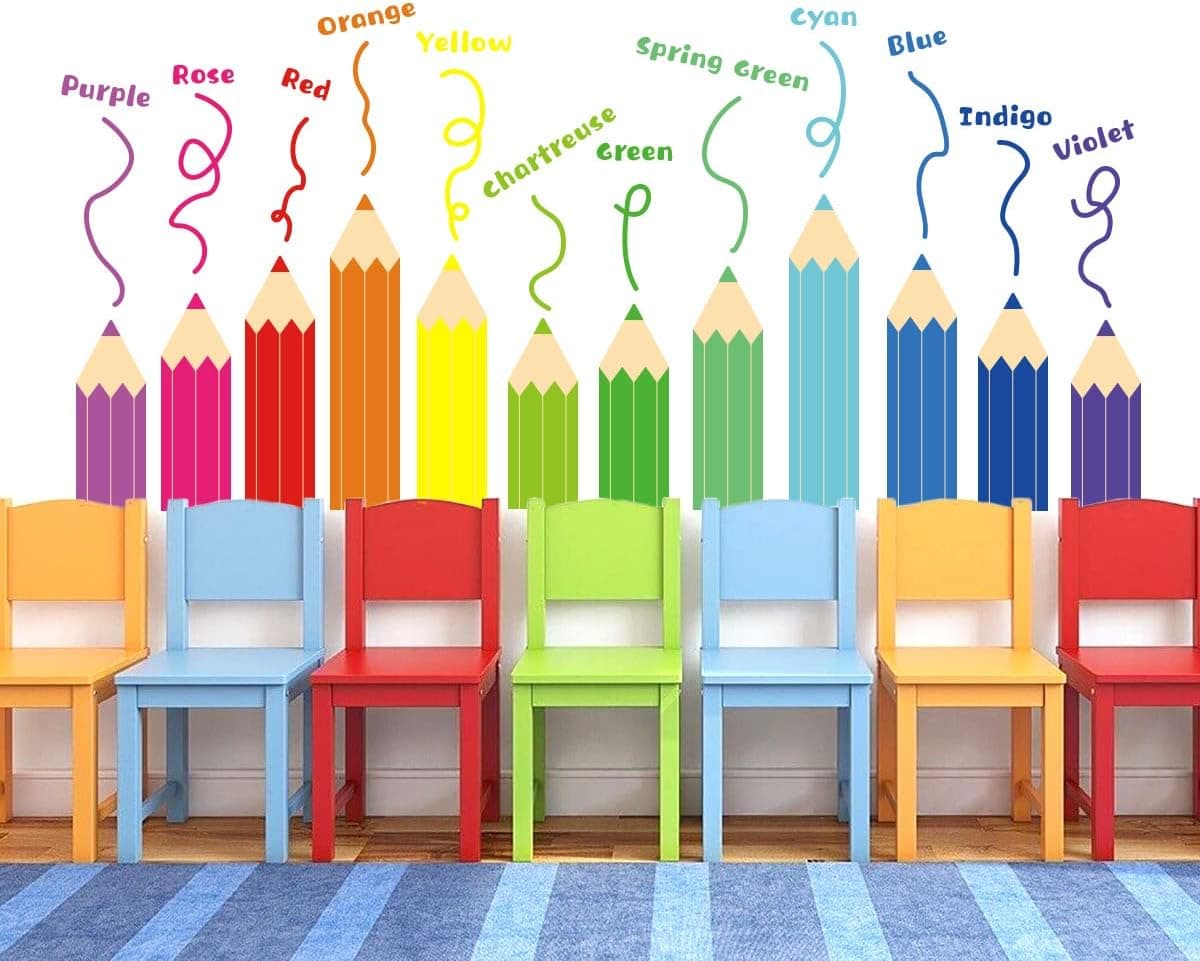 Multicolor Crayons Wall Decal Colorful Inspirational Wall Stickers DIY PeeI and Stick Pens Wall Decals Nursery Wall Sticker for Babys Kids Bedroom Living Room Classroom Office Kitchen Playroom Home