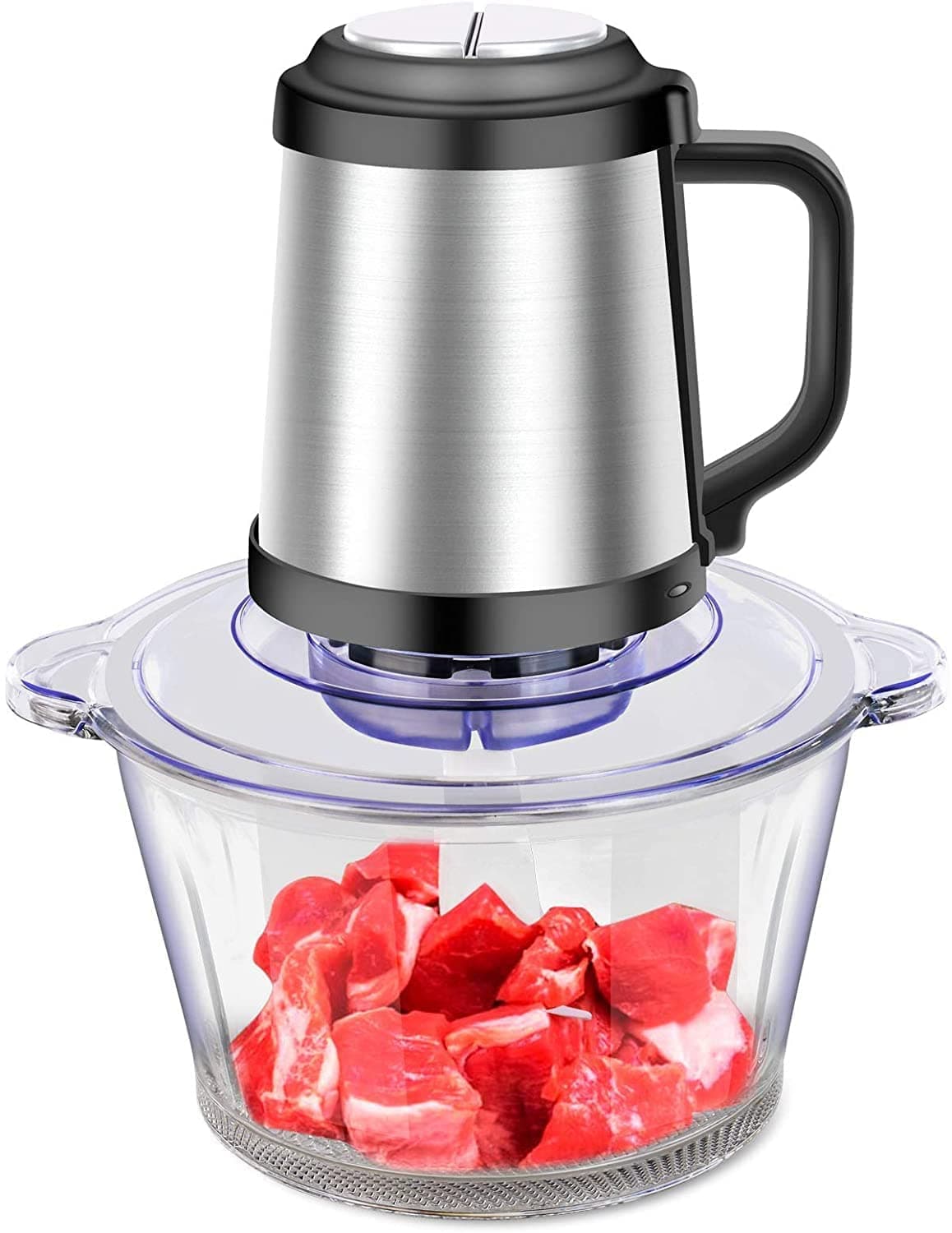 VBM Food Chopper Electric Food Processer Meat Grinder Glass Bowl Blender For Lean Meat Chicken Vegetables Fruits Nuts Fast and Slow 3 Speeds 2L250W