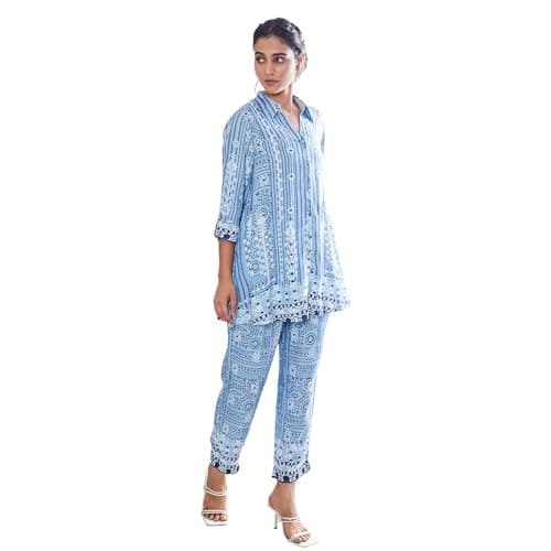 Biba Women Rayon Straight Printed Ethnic Set (TATTOO ART COLLECTION2515_Blue_XXL)