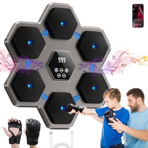Music Boxing Machine with Gloves for Adults & Kids,5 Button LCD Touch Control with One Button Mute & Rhythm Recognition,17.3'' Large Size Wall Mounted Boxing Target for Home Gym,HIFI Bluetooth Speaker
