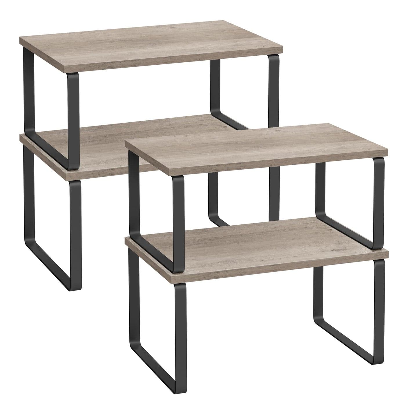 SONGMICS Cabinet Organizer Shelf Set of 4 Kitchen Counter Shelves Kitchen Storage Spice Rack Stackable Expandable Metal and Engineered Wood Ink Black and Heather Greige UKCS021X02
