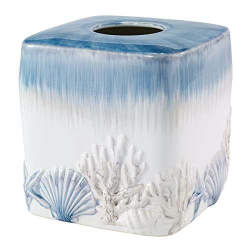 Avanti Linens Tissue Box Cover Ceramic Home Accessories Beach Inspired Bathroom Accessories Abstract Coastal Collection