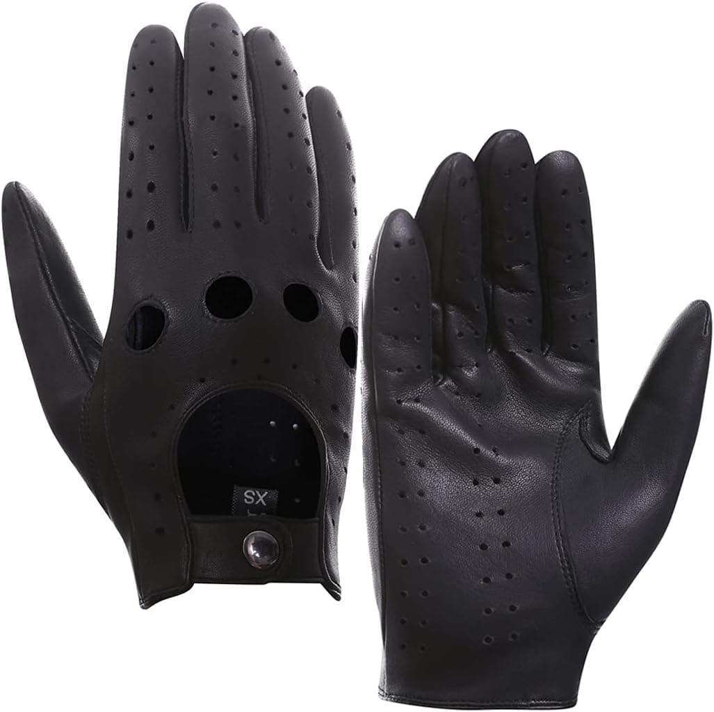 Harssidanzar Men's Lambskin Leather Driving Gloves - Unlined, Black