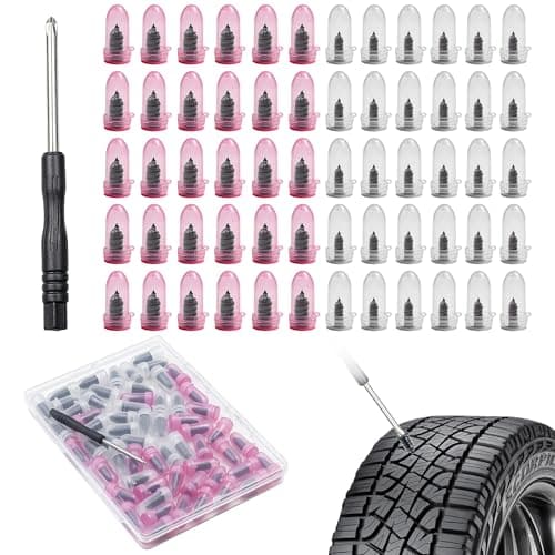 60 PCS Tire Repair Rubber Nails Kit, Vacuum Tire Screw Plugs, Fast Self-Service Tire Repair Tool for Car, Truck, Motorcycle, Bike, Tractor Puncture Repair Kit (Screwdriver Included)