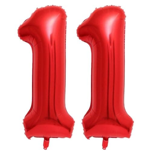 Red 11 Number Balloons 40 Inch Giant Number 11 Balloons Foil Mylar Helium Red Number Balloons for 11th Birthday Party Supplies Anniversary Event Celebration Decorations