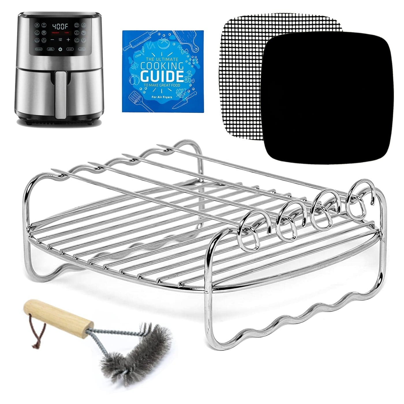 Air Fryer Skewer Rack Grate Compatible with Cosori Chefman Philips and more Double Rack Kabob Airfryer Accessories for Bella Dash Nuwave Brio MultiPurpose Stainless Steel